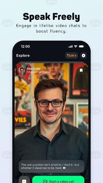 EvoTalk Explore page with a character ready for video chat
